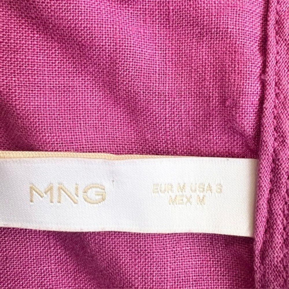 Mango Magenta Purple 100% Linen Wrap Midi Dress Size S V-Neck Side Tie - Picture 2 of 11
